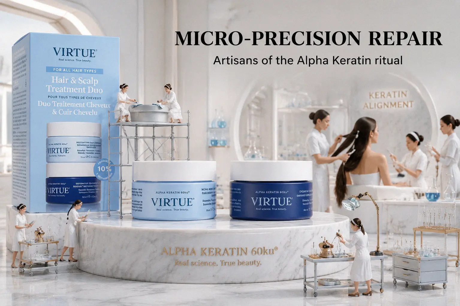 Virtue Hair & Scalp Reset Duo Set packaging featuring a blue shampoo bottle and a white treatment tub.