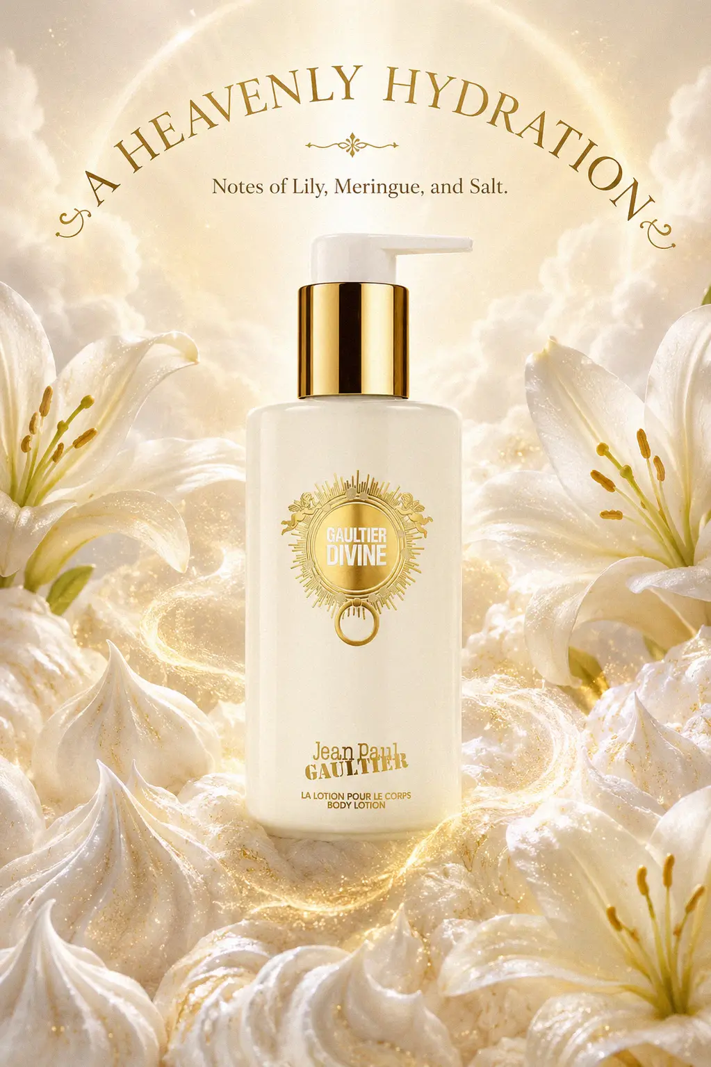 Luxury body lotion tube in white and gold