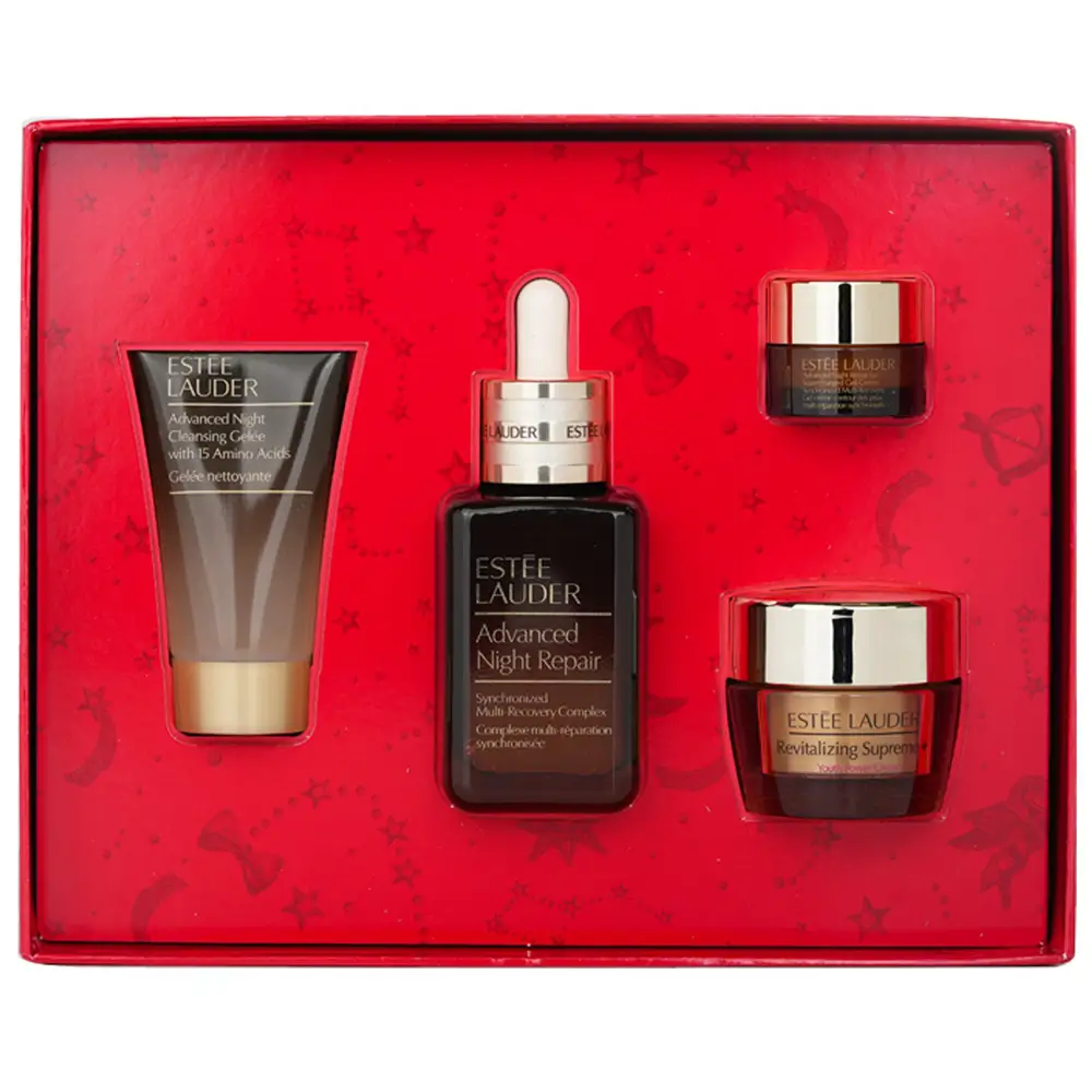 The Lift + Glow Routine Skincare Set on a marble vanity