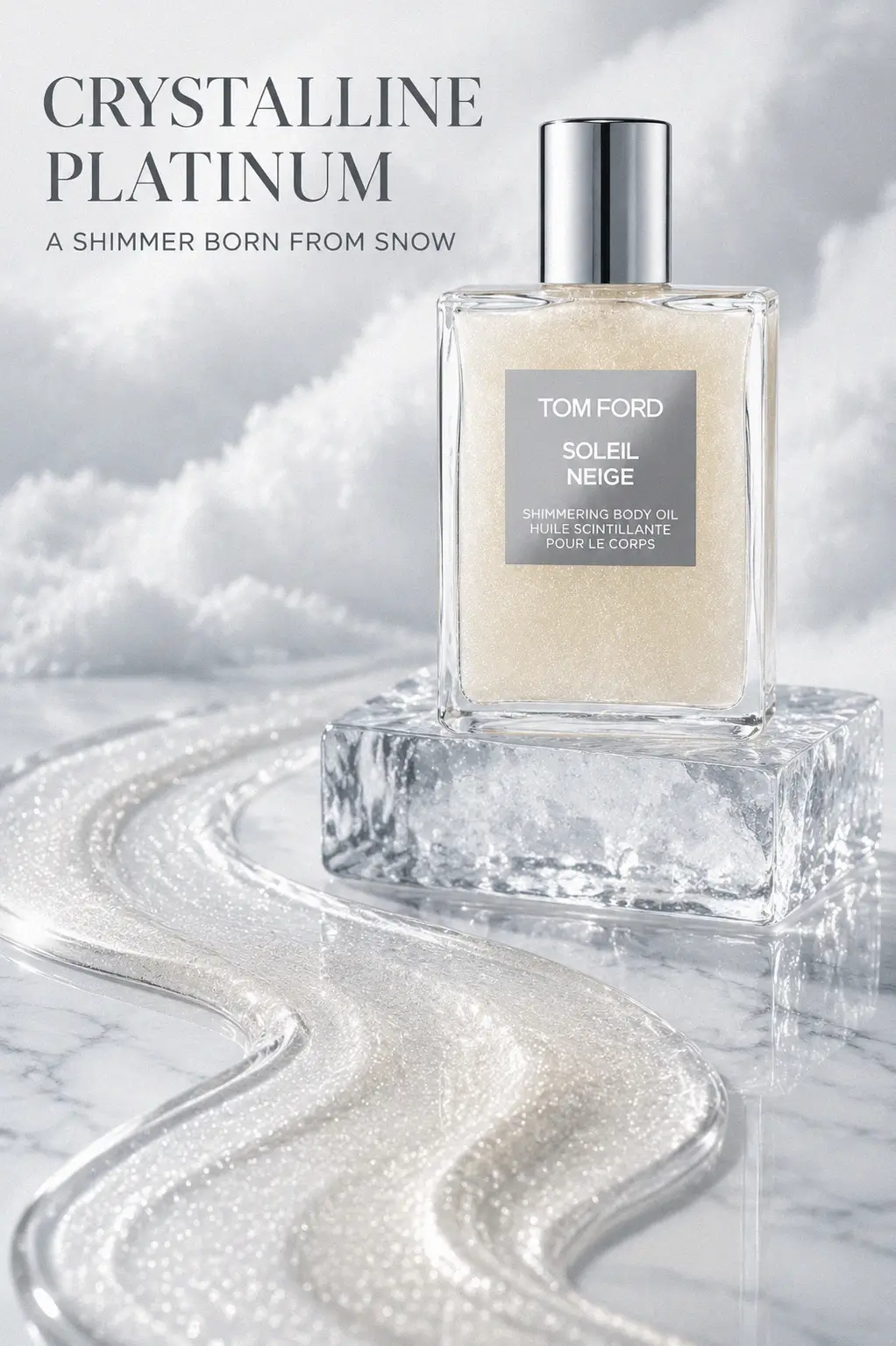 Close up of platinum shimmer body oil