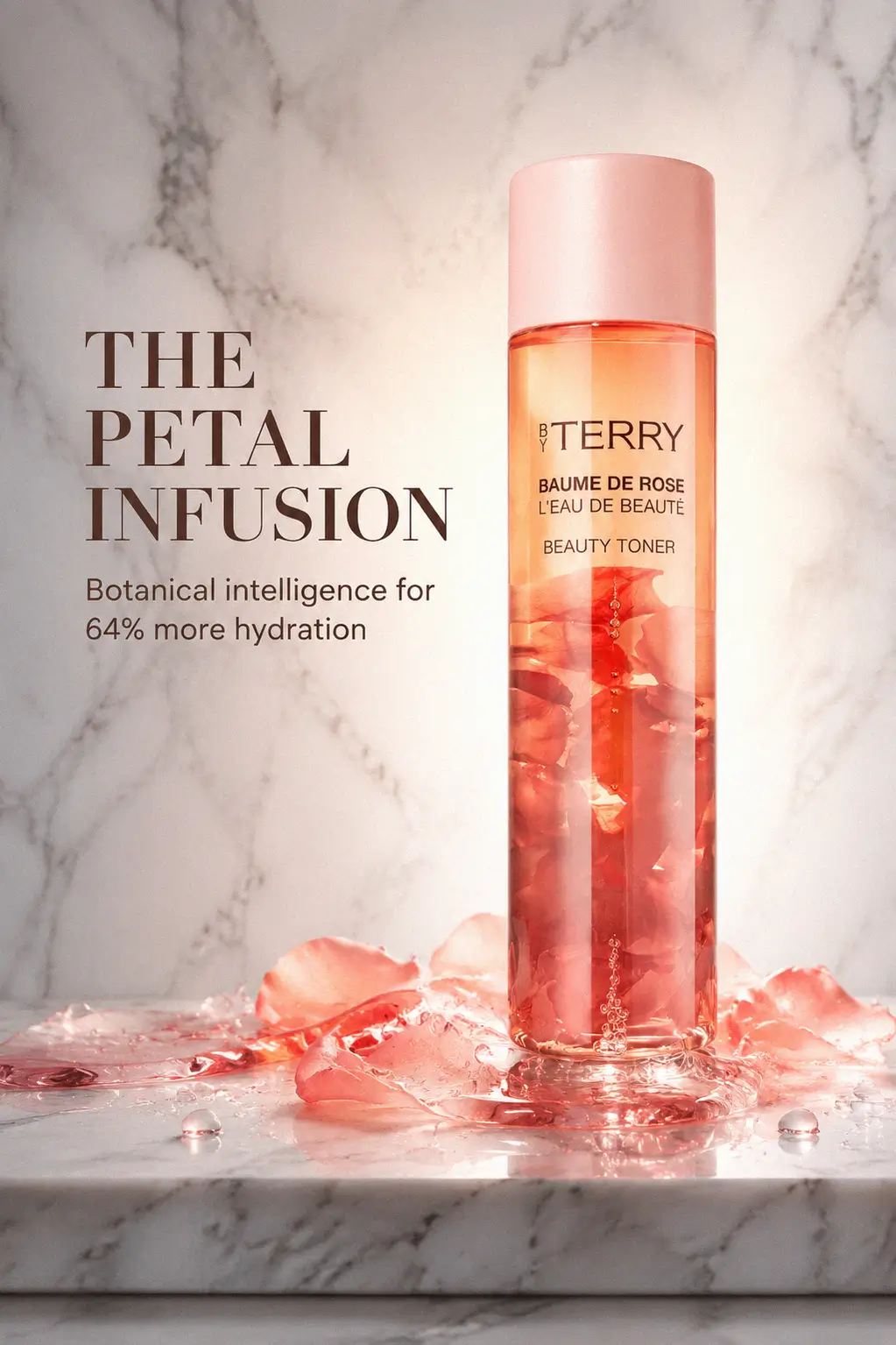 A close up of the Baume de Rose Beauty Toner texture and bottle