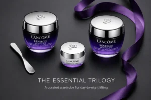 Lancôme Rénergie 3-piece gift set including day, night, and eye creams in elegant jars.