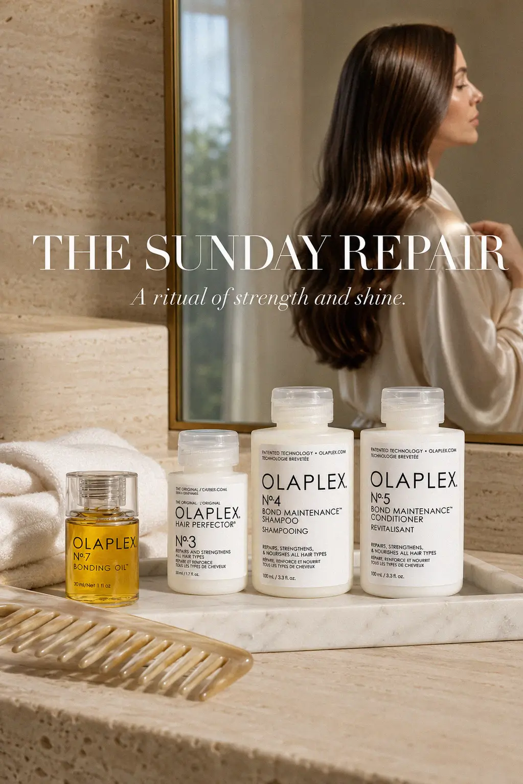Glossy hair result from using the Olaplex repair system