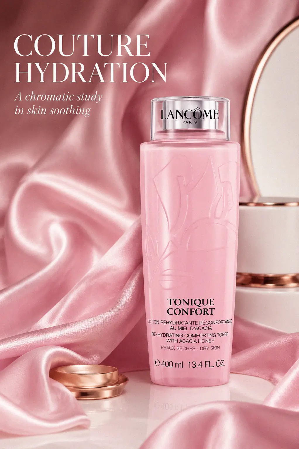 Polished vanity display with Lancome products