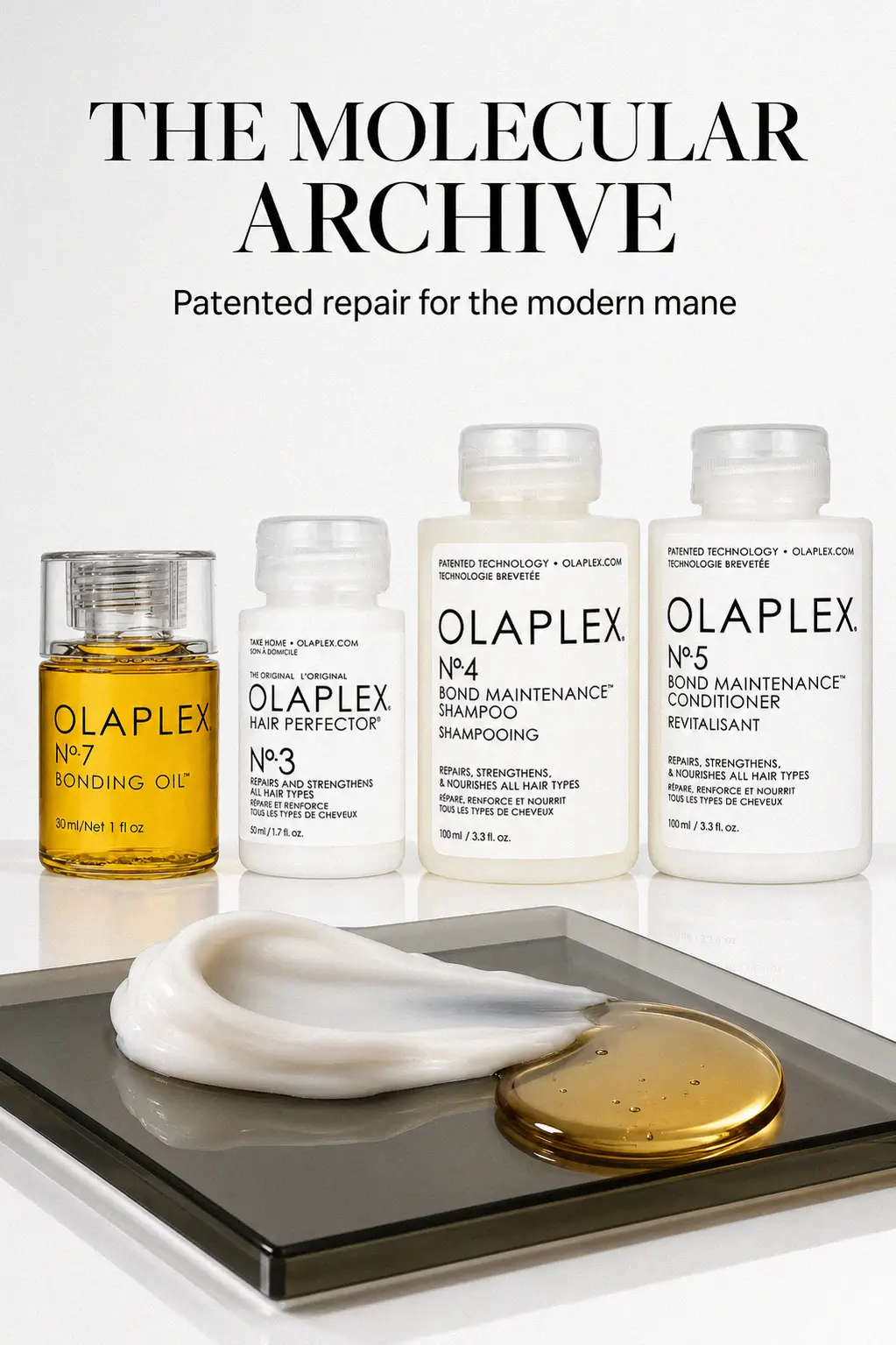 Close up of Olaplex bonding oil and hair treatment