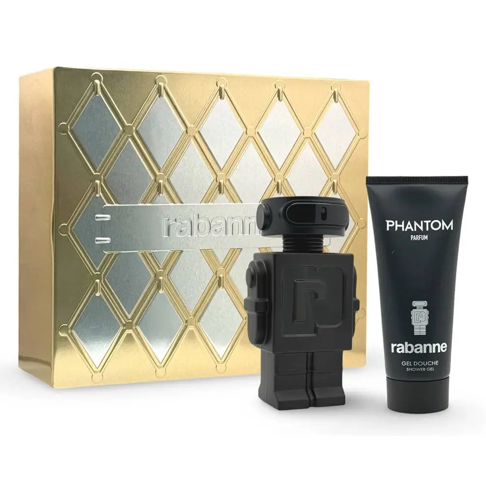 The Paco Rabanne Phantom Parfum Gift Set on a polished vanity