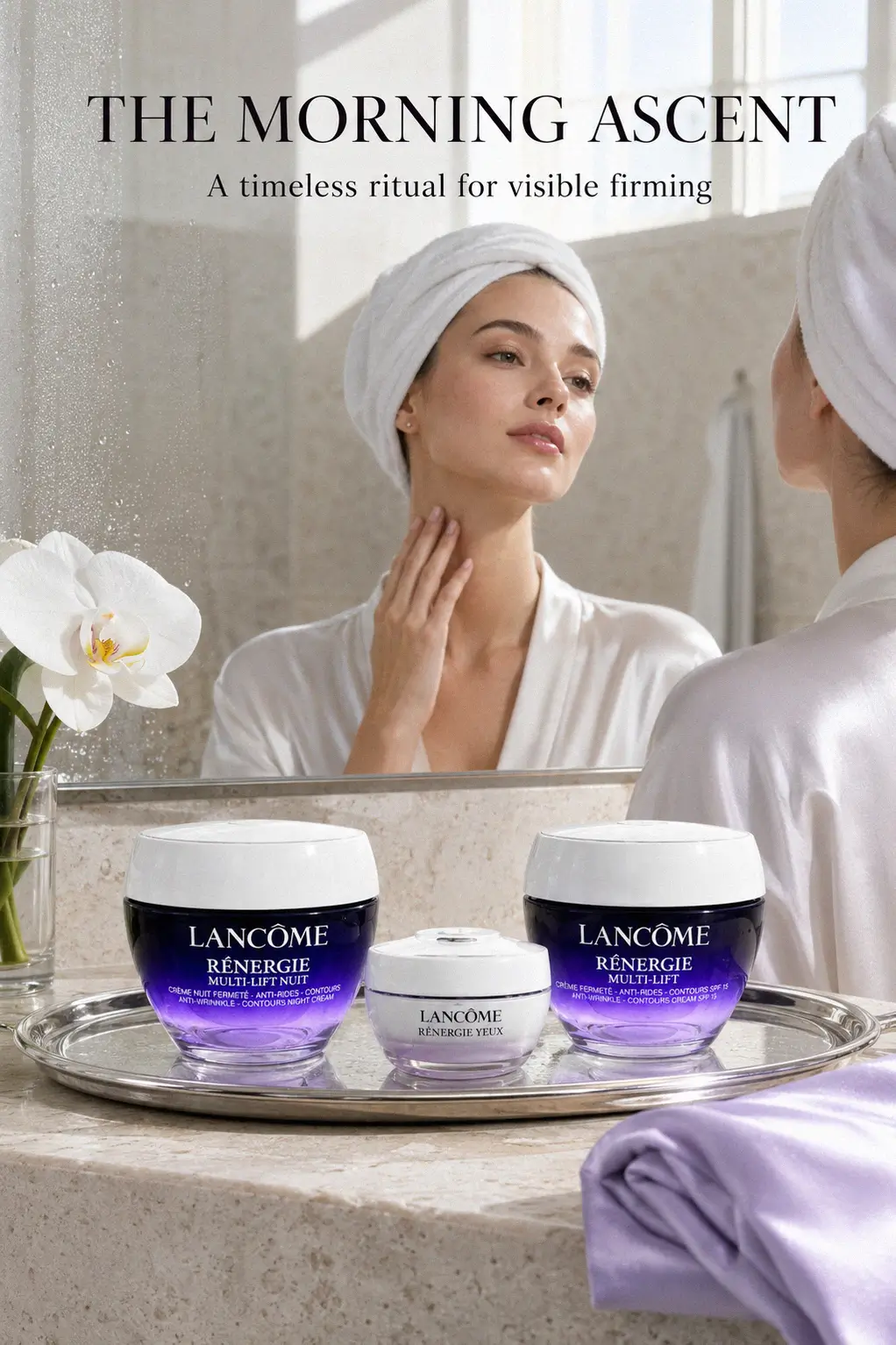 Refined skincare jars in a luxury setting