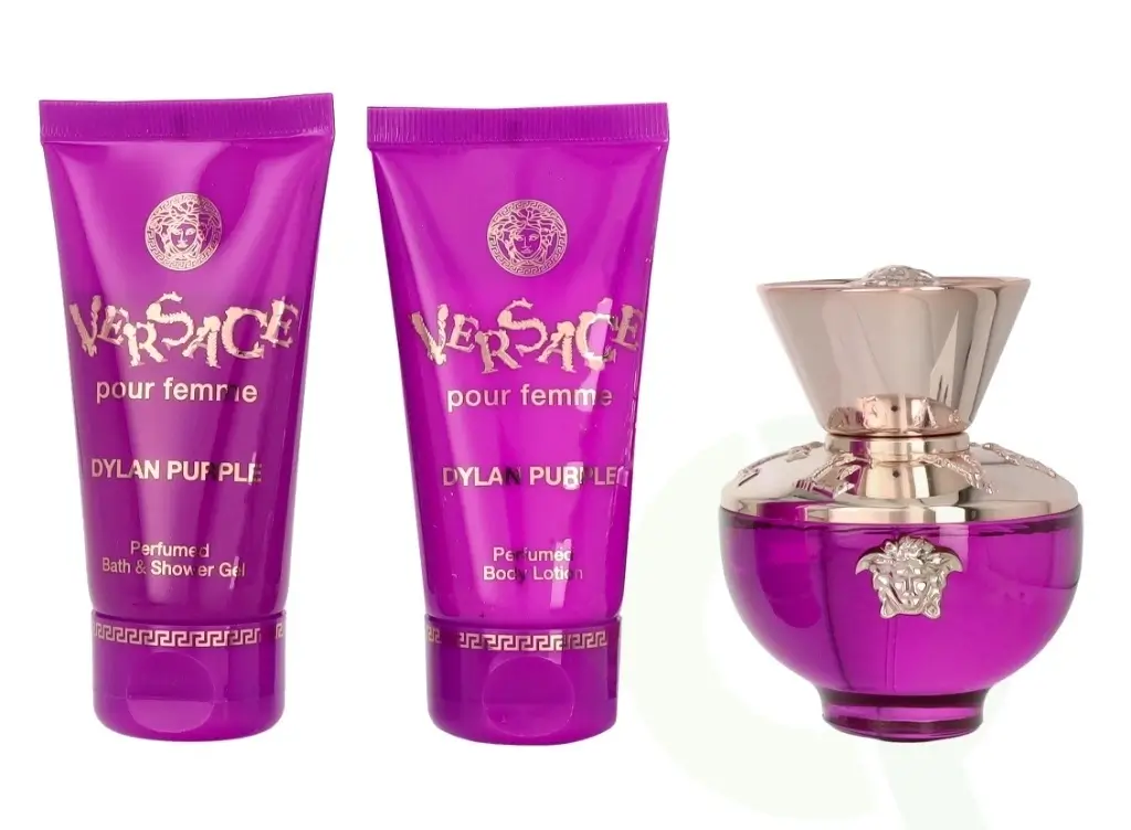 The Versace Dylan Purple Gift Set curated for a luxury vanity