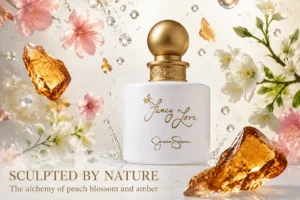 Three-piece Jessica Simpson Fancy Love Gift Set featuring a perfume bottle, body lotion, and shower gel on a white surface.