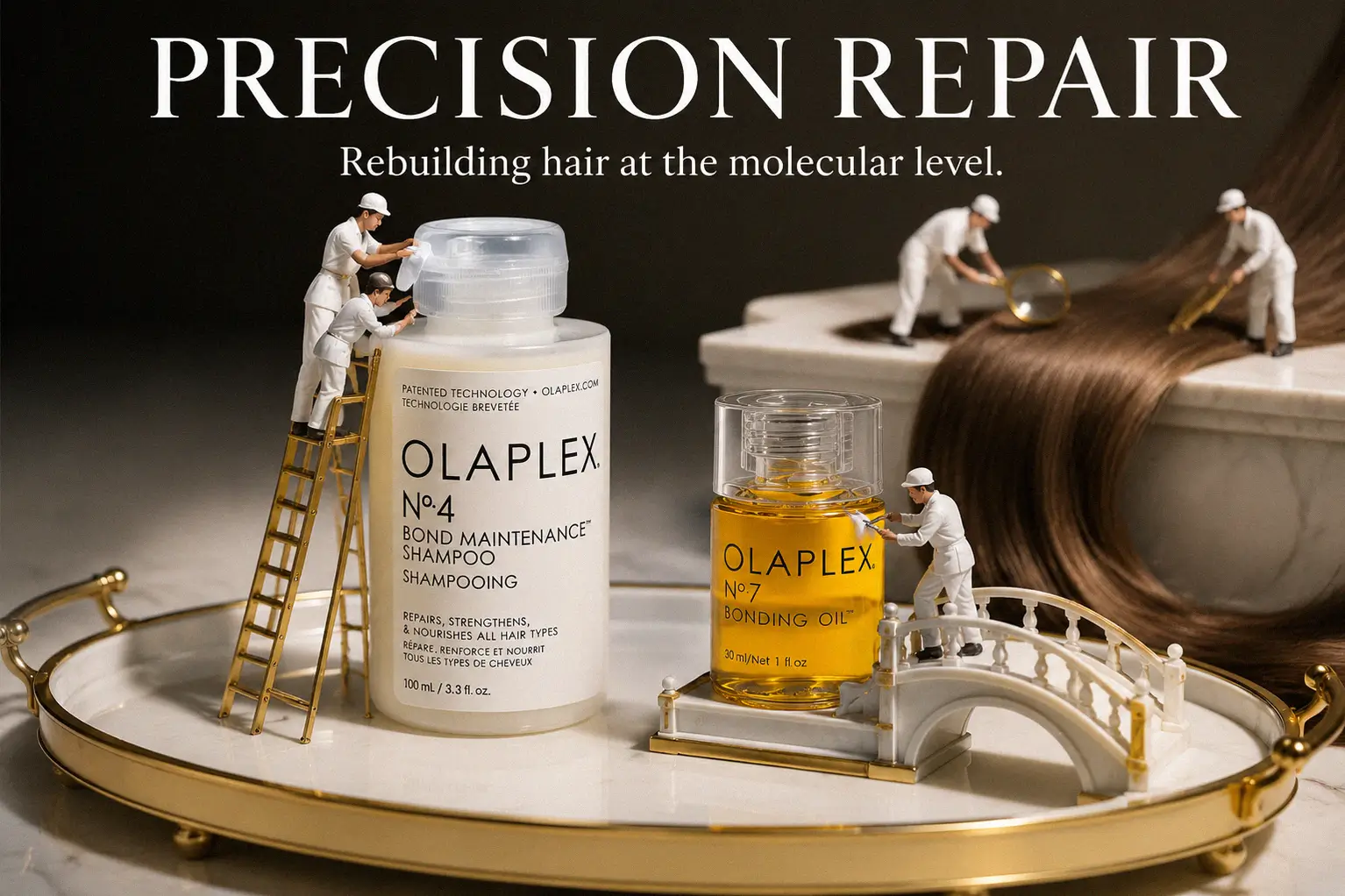 Olaplex In Good Repair Kit showing four white and clear bottles arranged neatly on a light surface.