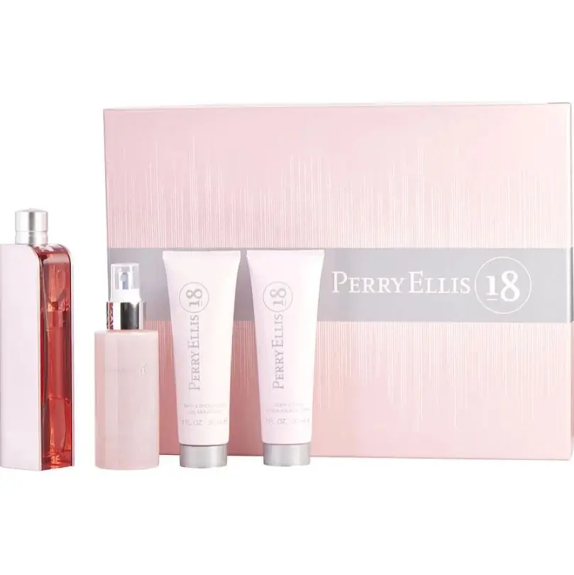 The elegant Perry Ellis 18 Gift Set For Women display with berry and pear accents